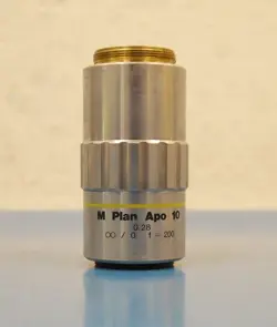 MITUTOYO M PLAN APO 10 0.28 ∞/0 F=200 378-803-2 INFINITY MICROSCOPE OBJECTIVE