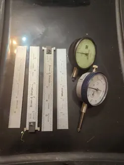 4, 6 INCH RIDGID SCALES, 2 DIAL INDICATORS,  MITUTOYO,  FEDERAL,  BROWN & SHARPE