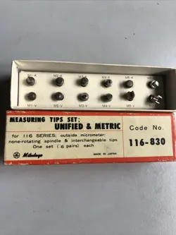 MITUTOYO 116-830 UNIFIED/METRIC MICROMETER TIPS SET THREAD TIPS INTERCHANGEABLE