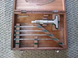 MITUTOYO DEPTH MICROMETER WITH WOODEN CASE
