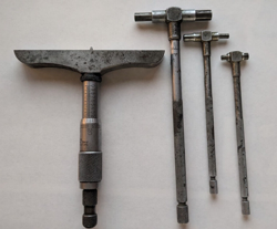 STARRETT DEPTH MICROMETER 445 NO RODS AND 3 MITUTOYO TELESCOPING GAGES