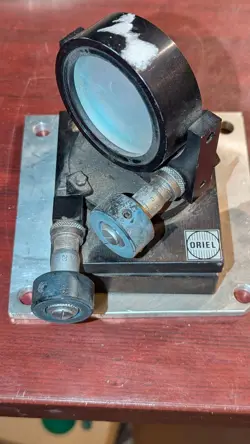 (2) ORIEL NEWPORT OPTICAL LENS HOLDER W MITUTOYO ADJUSTERS & PARTIAL MIRROR