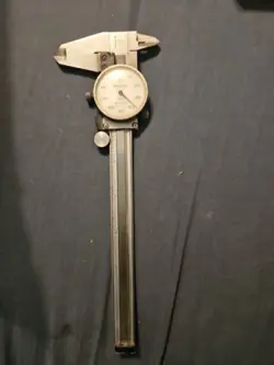 MITUTOYO DIAL CALIPER NO. 505-637-50 SHOCK PROOF WITH CASE *DAMAGED GLASS*