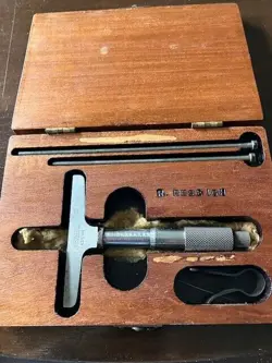 LUKIN O TO 3 INCH DEPTH MICROMETER IN ORIGINAL WOOD BOX.