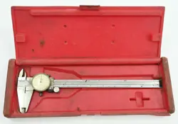 VINTAGE MITUTOYO DIAL CALIPER STAINLESS STEEL 8 INCH 505-627 WITH PLASTIC CASE