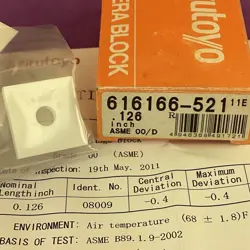MITUTOYO CERA 616166-521  SQUARE CERAMIC GAGE BLOCK 0.126