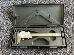 MITUTOYO 6” DIAL CALIPER 505-675-55 & MICROMETER 103-135 SET WOOD BOX CASE USED