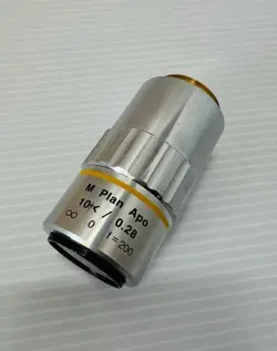 MITUTOYO M PLAN APO 10X 0.28 F=200 MICROSCOPE OBJECTIVE LENS USED