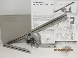 MITUTOYO UNIVERSAL BEVEL PROTRACTOR,187-904 W/ 12 & 6 INCH BLADE, CASE, MANUAL