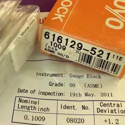 MITUTOYO CERA 616129-521  SQUARE CERAMIC GAGE BLOCK 0.1009