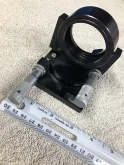 ORIEL KINEMATIC OPTICAL MOUNT FOR 2 INCH LENS WITH MITUTOYO MICROMETERS