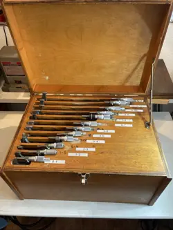 MITUTOYO 0-12” OUTSIDE MICROMETER SET IN WOOD BOX