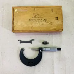 MITUTOYO MICROMETER 25MM-50MM WITH WOODEN BOX WOOD TYPE OLD FROM JAPAN V-GROOVE