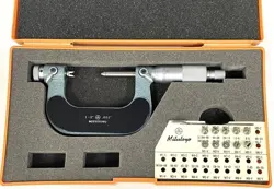 MITUTOYO 126-138 SCREW THREAD MICROMETER W/INTERCHANGE ANVIL-SPINDLE TIPS 1-2