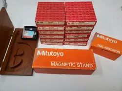 666 STARRETT  THICKNESS GAGE/FEELER STOCK LOT. MITUTOYO MAGNETIC STAND. WOOD BOX
