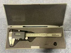 EXC MITUTOYO 6” DIGIMATIC DIGITAL CALIPER, HARD CASE WORKS FREELY INCH & METRIC