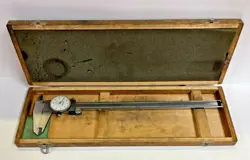 MITUTOYO 505-645-50 12 INCH DIAL CALIPER WITH WOODEN CASE GRADUATION. 001