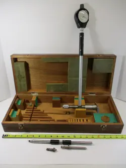 MITUTOYO # 2922 DIAL INDICATOR & BORE GAGE # 511-182 WOODEN CASE TIPS FOR PARTS