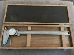 MITUTOYO 505-645-50 12 INCH ANALOG CALIPERS + WOOD CASE