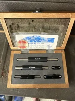 VINTAGE MITUTOYO MICROMETER SETTING STANDARD SET WOOD BOX CERTIFICATE