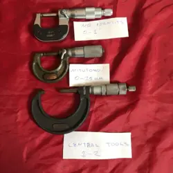 LOT OF 3 MICROMETERS  ,0-25MM,0-1”, 2-3” MITUTOYO, CENTRAL TOOLS, NO BRAND FOUND