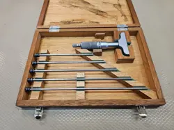 MITUTOYO 129-128,  .001 DEPTH MICROMETER IN WOOD BOX