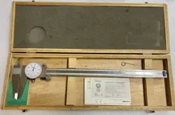 JAPANESE MITUTOYO 12” DIAL CALIPER NO. 505-645-50 WITH ORIGINAL WOODEN CASE