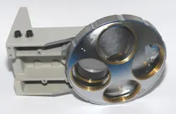 MITUTOYO BD PLAN 4 OBJECTIVE TURRET WITH NIKON VERTICAL ILLUMINATOR MOUNT