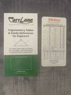 CARR-LANE TRIGONOMETRY BOOKLET AND MITUTOYO TAP DRILL POCKET CHART