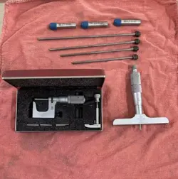 VINTAGE L.S.STARRETT # 220FL MICROMETER WITH MITUTOYO .001” & OTHER ACCESSORIES