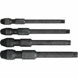 MITUTOYO 985-143 PIN VISE 4 PIECE SET: ALLOY STEEL W/ OXIDE FINISH, 0 TO 0.188