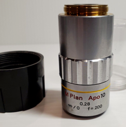 MITUTOYO M PLAN APO 10 MICROSCOPE OBJECTIVE LENS F = 200MM 0.28 ∞/0 378-803-2