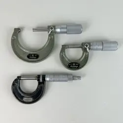 3 MICROMETERS MITUTOYO 103-128 & 127, 0-1 & 1-2, .001” CARBIDE & STARRETT 436-1”