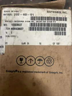 ENTEGRIS, 202-60-01, 2 WAY VALVE, INTEGRA 1/2IN NC 3GEN 2W, 3/4IN FT