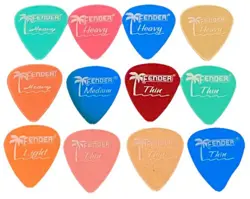 12 FENDER CALIFORNIA CLEAR GUITAR PICKS. MIXED COLORS AND GAUGES-UNUSED