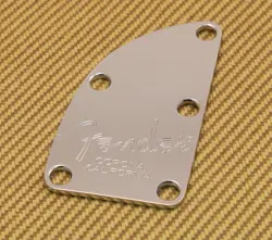 005-8329-000 FENDER BASS AMERICAN DLX CHROME 5 BOLT LOGO CORONA CA NECK PLATE