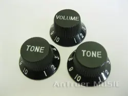 10 SETS OF FENDER STRAT STYLE GUITAR VOLUME & TONE KNOBS BLACK