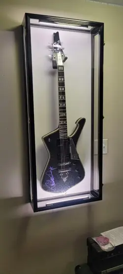 Guitar Display Case Black & White LED Light Gibson Fender Rack Wood Wall Cabinet