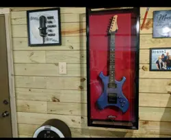 Guitar Display Case Black & White LED Light Gibson Fender Rack Wood Wall Cabinet