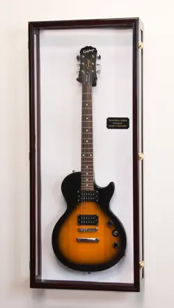 Guitar Display Case Black & White LED Light Gibson Fender Rack Wood Wall Cabinet