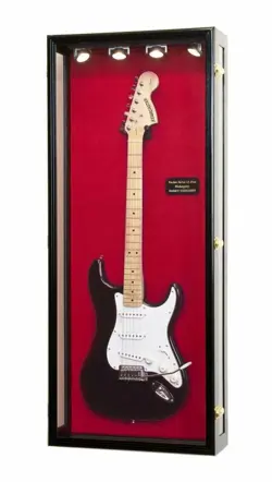 Guitar Display Case Black & White LED Light Gibson Fender Rack Wood Wall Cabinet