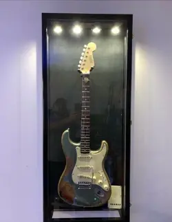 Guitar Display Case Black & White LED Light Gibson Fender Rack Wood Wall Cabinet
