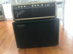 1961 FENDER BLONDE BASSMAN AMPLIFIER HEAD + MESA BOOGIE 2 X 10 SPEAKER CAB