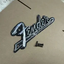 1960S -70S VINTAGE METAL USA  FENDER GUITAR AMPLIFIER GRILL LOGO AMP CASE BADGE