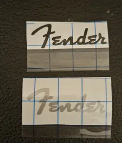 1 BLACK & 1 SILVER  HEADSTOCK FENDER LOGOS  DIE-CUT  VINYL SMALLER SIZED DECAL