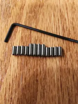 12 STAINLESS SADDLE HEIGHT SCREWS & HEX KEY FOR FENDER MIM STRAT M3X6MM, M3X8MM