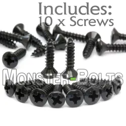 (10) BLACK PICKGUARD / CAVITY COVER SCREWS, FITS FENDER STRAT TELE BASS GUITAR