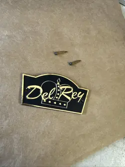 1960S -70S TEISCO DEL REY VINTAGE METAL BRASS HEADSTOCK LOGO BADGE W/ NAILS