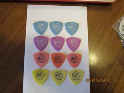 12 VINTAGE FENDER 80S 346 DELRIN GUITAR PICKS - 4 COLOR VARIATIONS, NOS #368