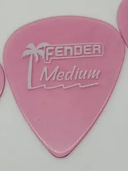 11 FENDER GUITAR PICKS  MEDIUM GAUGE LARGE LETTERS CLEAR  PINK PALM TREES